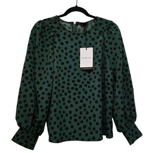 A New Day Green & Black Polka Dot Blouse – Size M, NWT